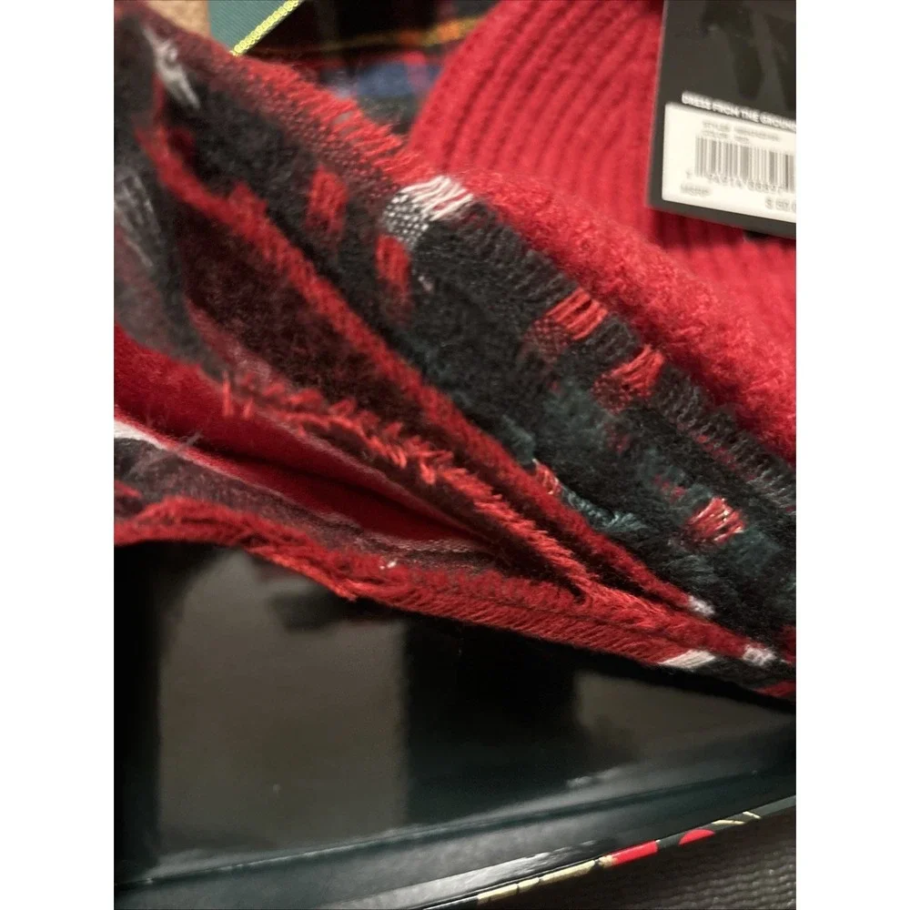 Nine West Scarf And Faux Fur Pom Beanie Set, Brand New In Box, Red Plaid Winter